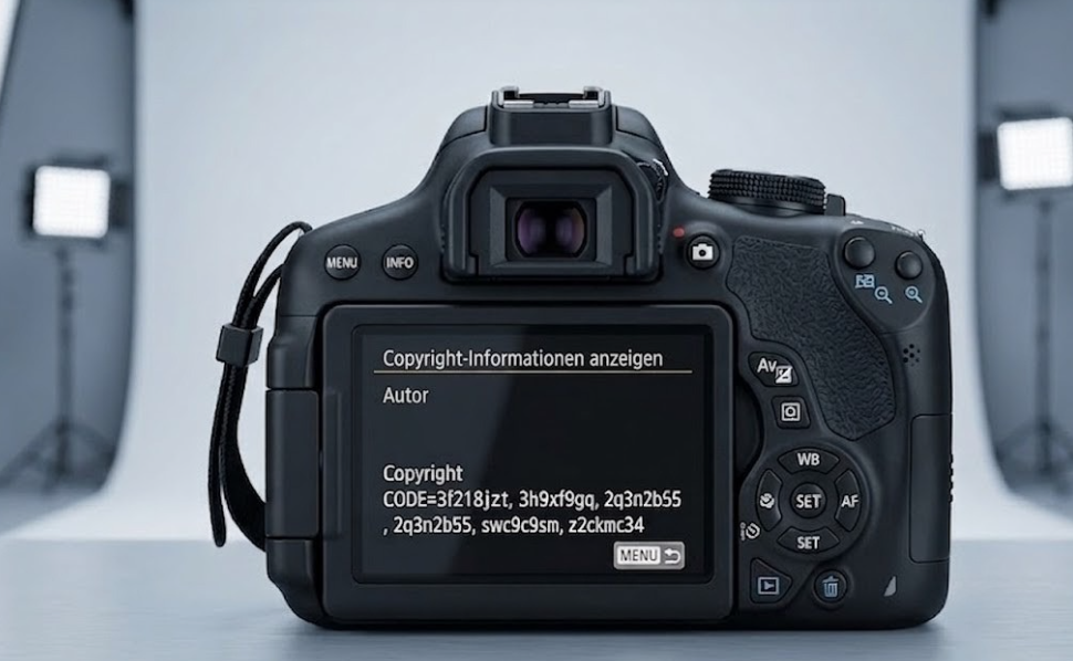 Beispiel-Metadaten einer Canon-Kamera mit maximaler Anzahl an Zugangscodes