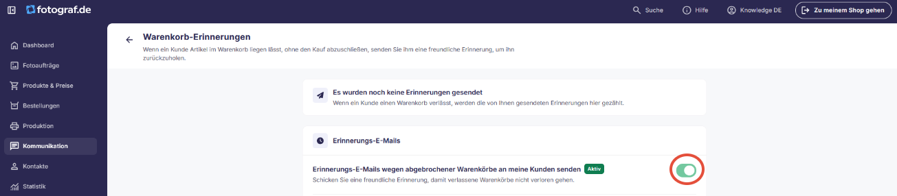 Schalter zum Aktivieren von Erinnerungs-E-Mails