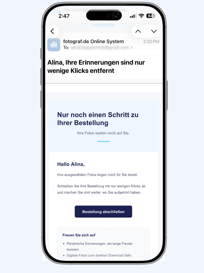 Mobile Ansicht: Warenkorberinnerung