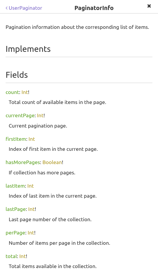 PaginatorInfo fields