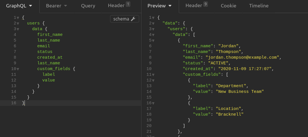 User custom fields returned
