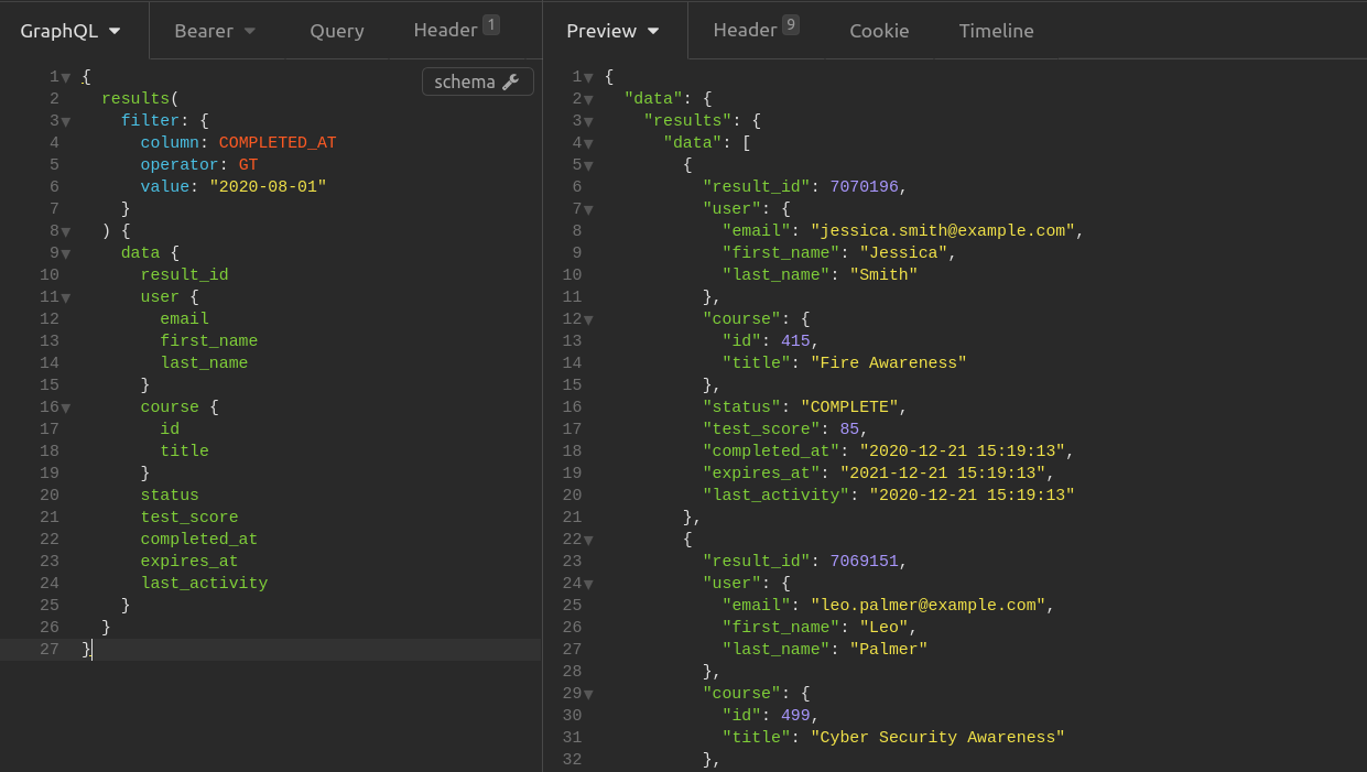 A results query request and response