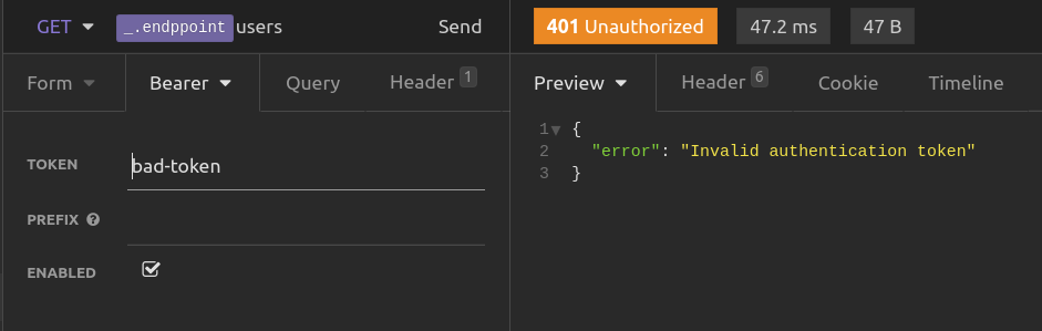 A request which has failed authentication