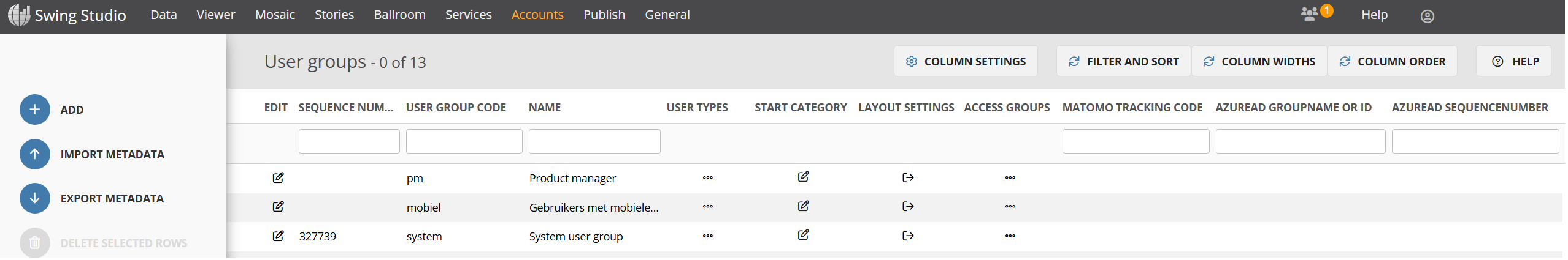user groups instellingen