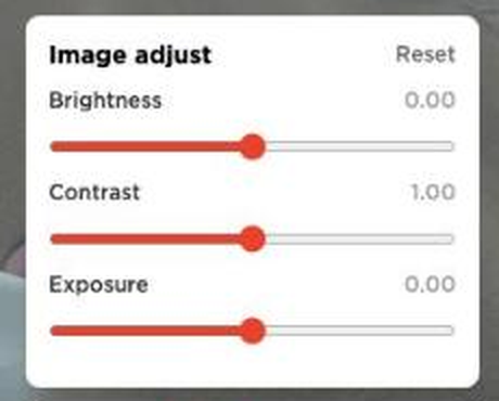 Paneel Image adjust met schuifregelaars voor helderheid, contrast en belichting