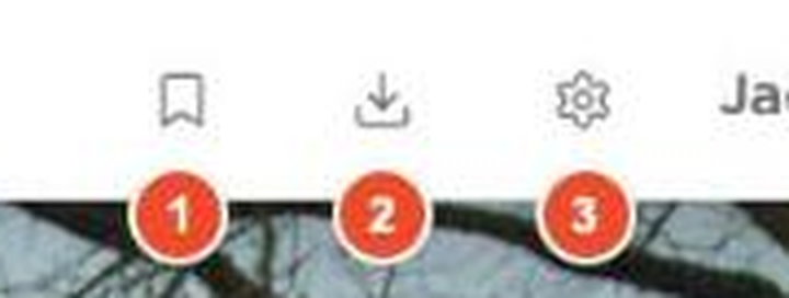 De knoppen rechtsboven: bookmark, export en instellingen