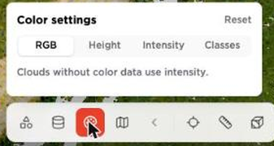 Paneel Color settings met de keuzes RGB, Height, Intensity en Classes