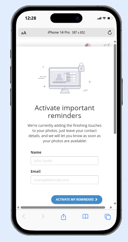 Registration page displayed before the gallery is published, allowing attendees to sign up for gallery notifications.