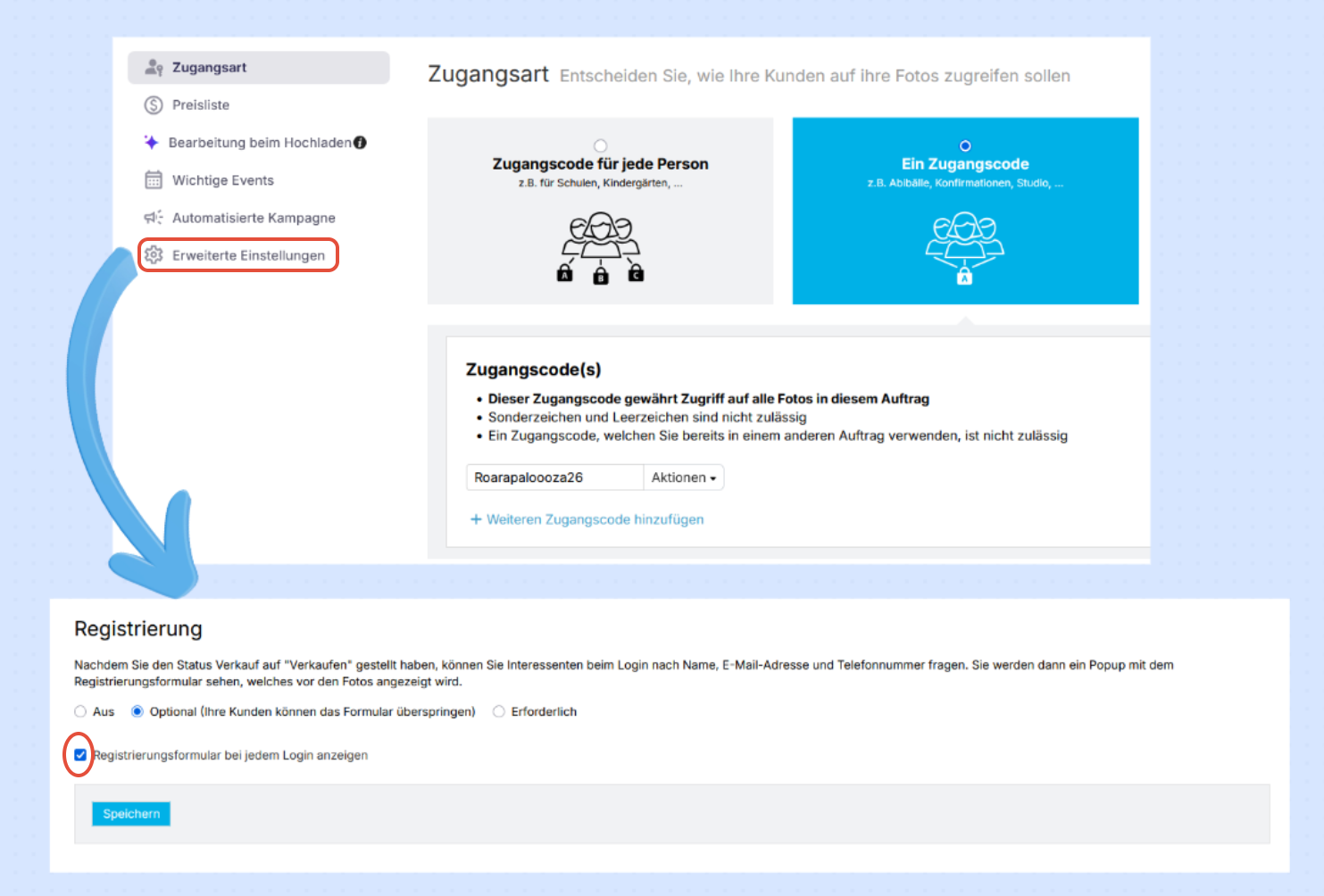 Registrierung nach jeder Anmeldung.