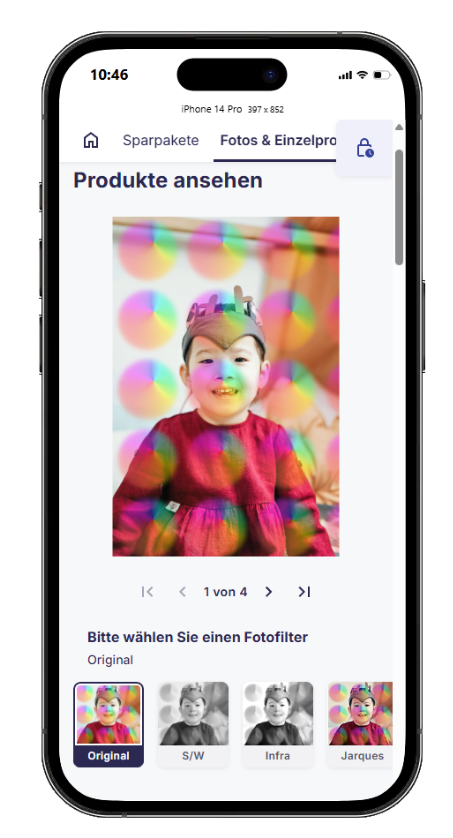 Auswahl verschiedener Fotofilter im Onlineshop in der mobilen Ansicht