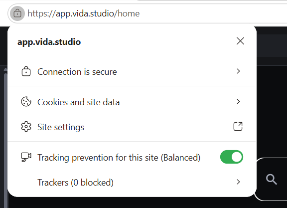 The Cookies and site data option in the Edge site information menu