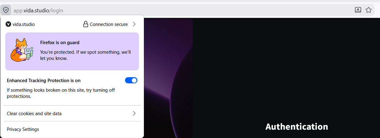 The shield icon to the left of Firefox's address bar