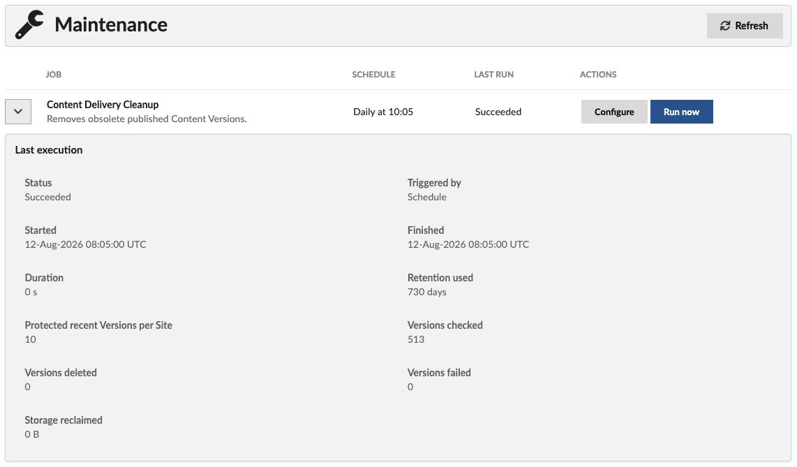 Configure Content Delivery Cleanup from the Maintenance section of the Administration page