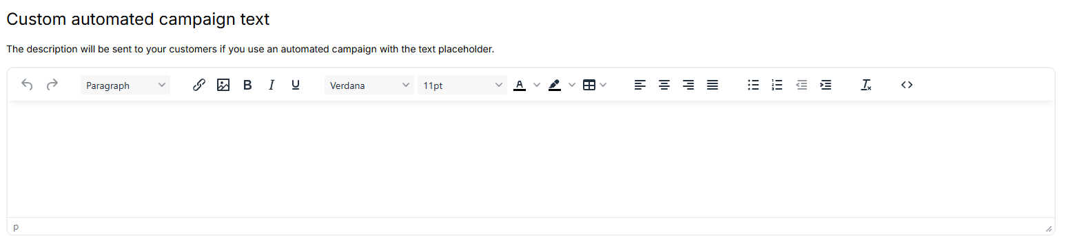Custom automated campaign text field in Advanced Job Settings