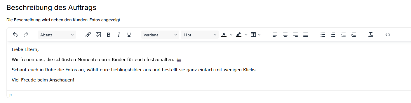 Allgemeine Beschreibung des Fotoauftrags