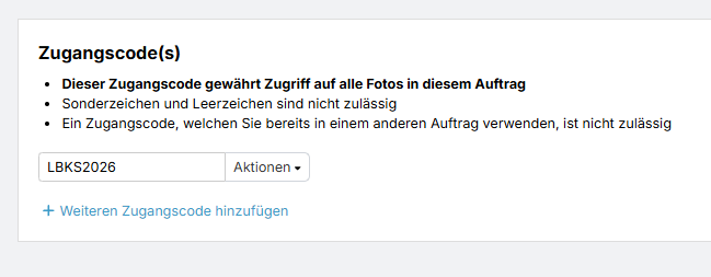 Feld für Eingabe des globalen Zugangscodes