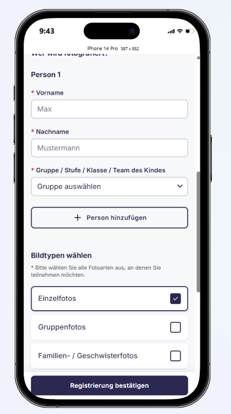 Vorschau des neuen Designs für das Anmeldeformular zum Fototag