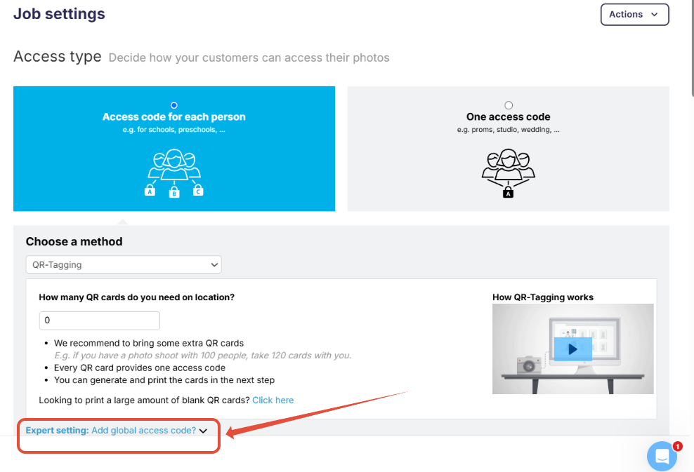 Global Access Code setting