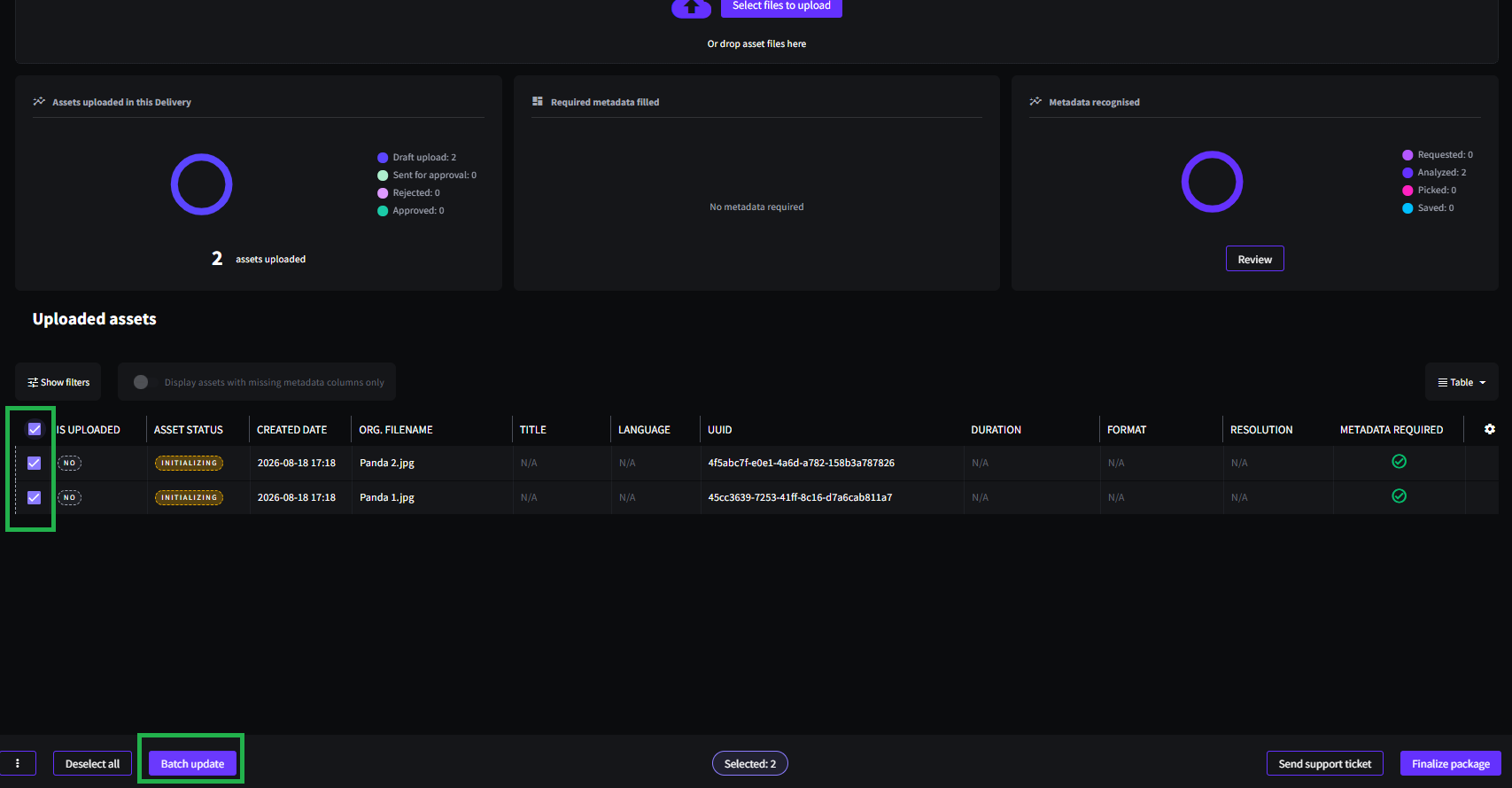 The Batch Update button below the asset grid