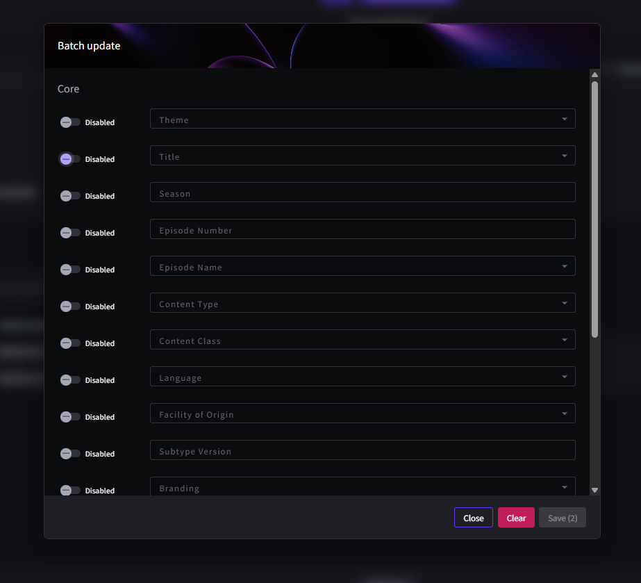 The Batch Update metadata pop-up