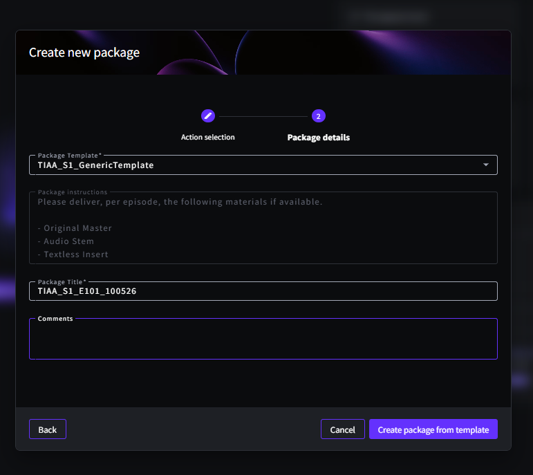 Selecting a template from the drop-down menu