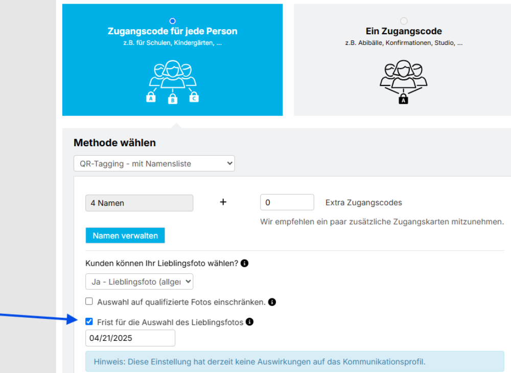 Fristanzeige im Shop