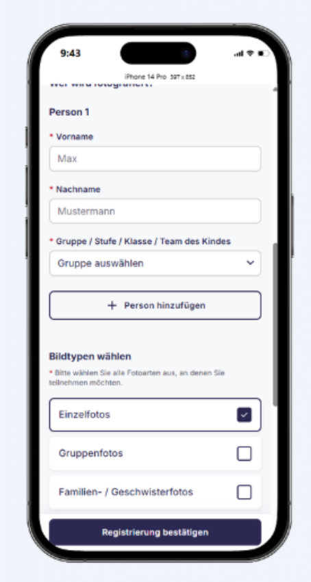 Ansicht Anmeldung zum Fototag im alten und neuen Shop