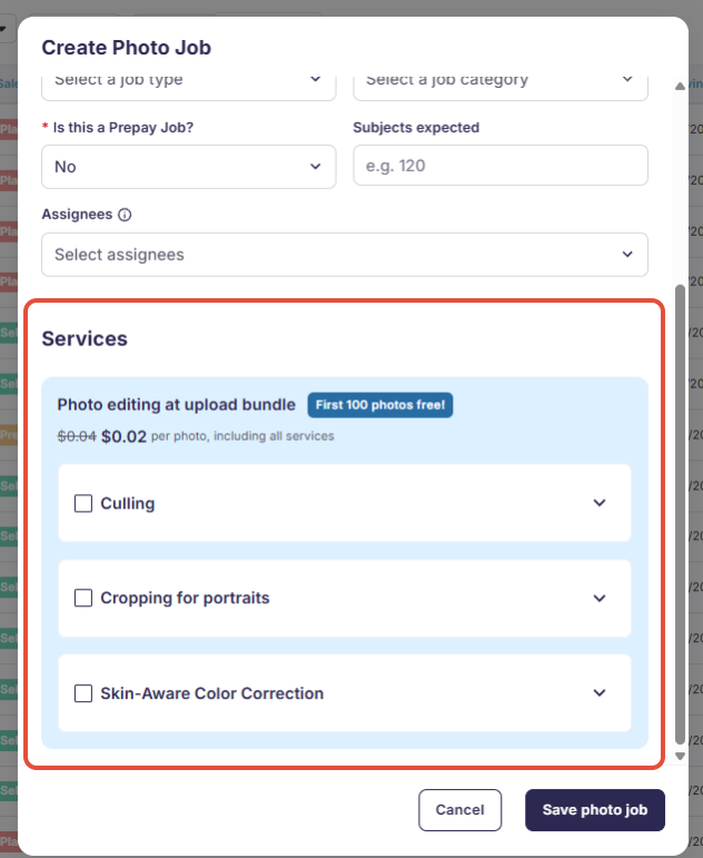 Photo Editing at Upload settings remembered from a previous job