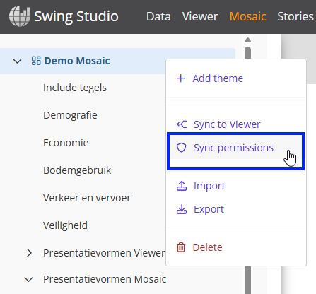 Menu keuze 'Sync permissions'
