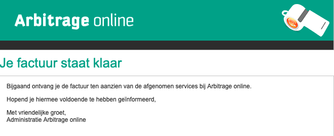 De maandfactuur zoals de club die per e-mail ontvangt