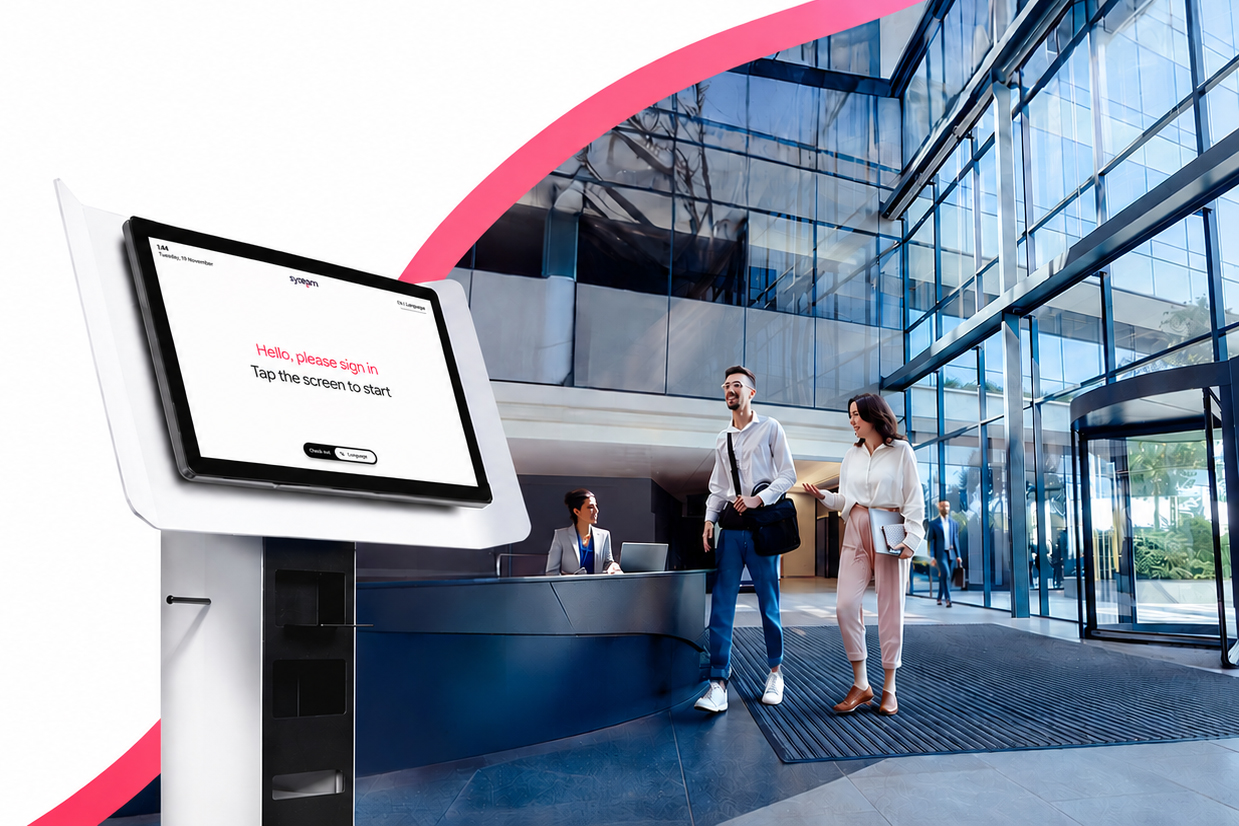 Systam X self-service kiosk in an office reception area