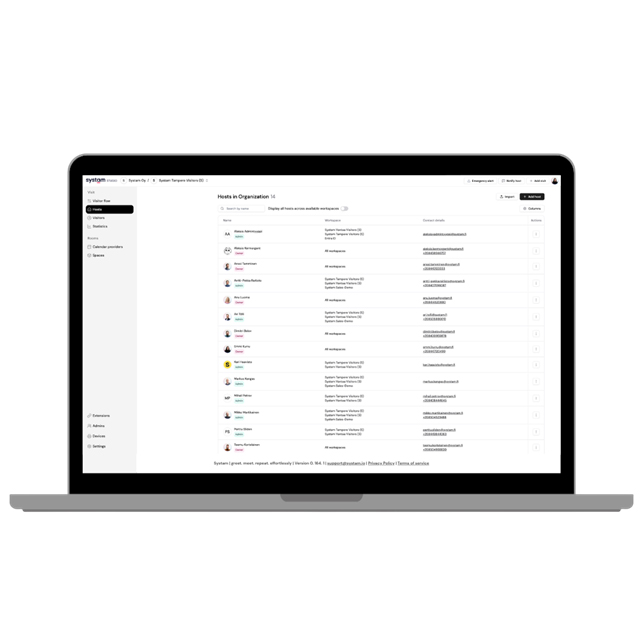 A view of the receiver list in Systam Studio