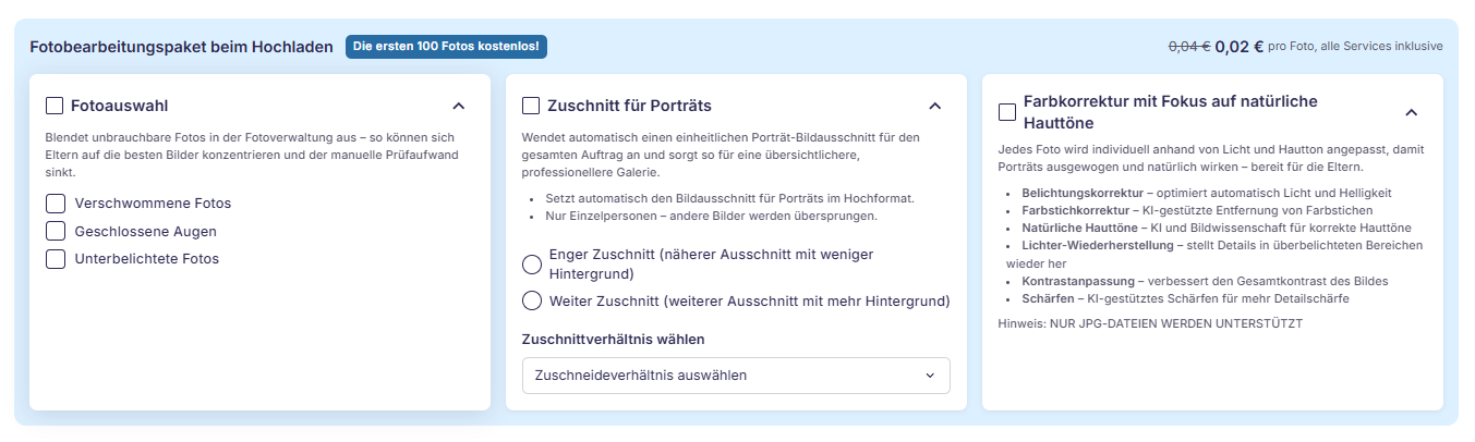 Übersicht zur Fotobearbeitung beim Upload