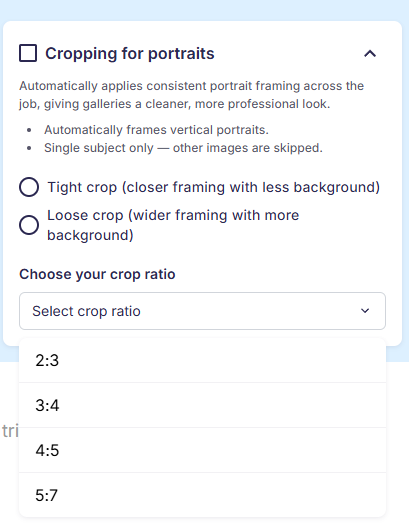 Loose and Tight portrait crop preset options