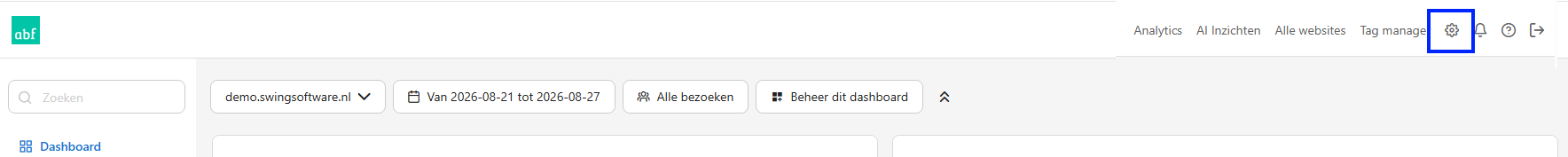 Startpagina van Matomo met button naar administratie