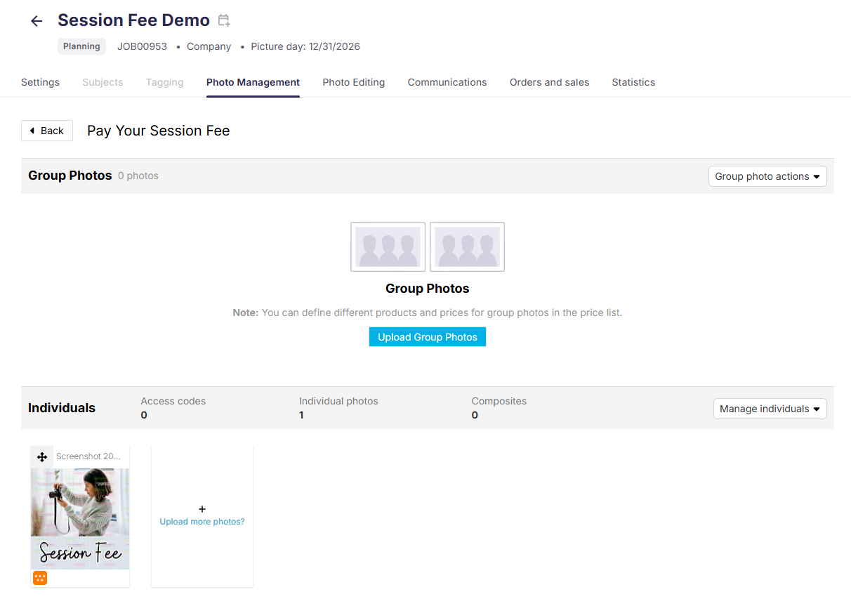 Watermark setting for the Session Fee job