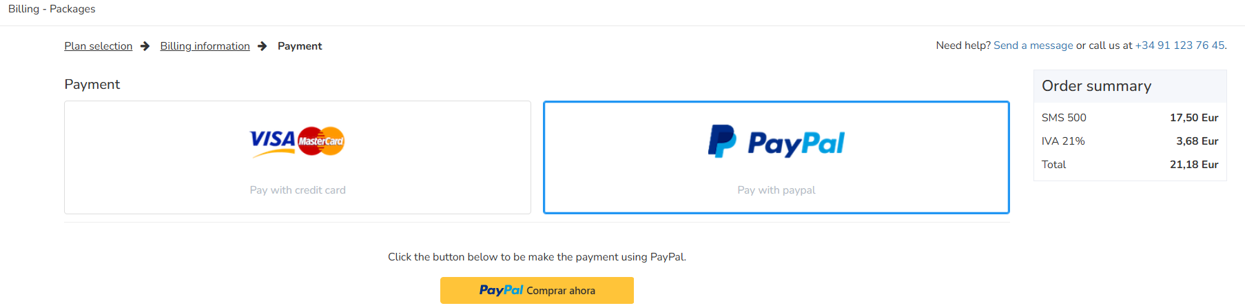 PayPal payment integration showing PayPal Pay Now checkout button
