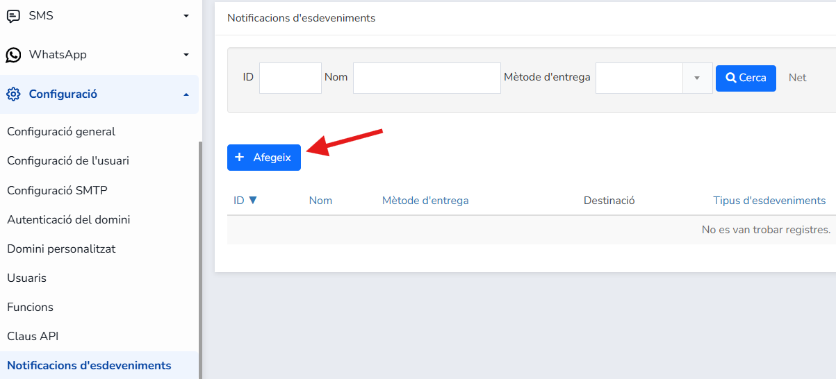 Mailrelay, botó Afegeix subscripció d'esdeveniments