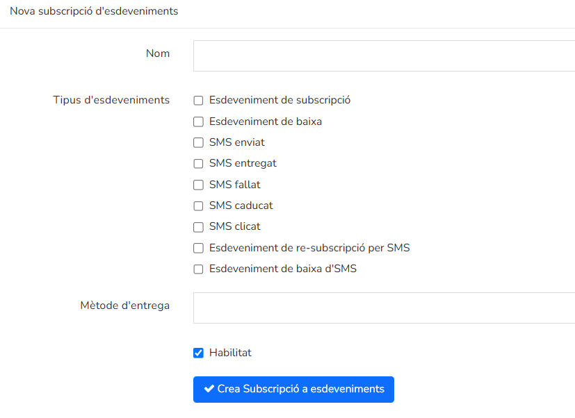 Mailrelay, opcions de la subscripció d'esdeveniments