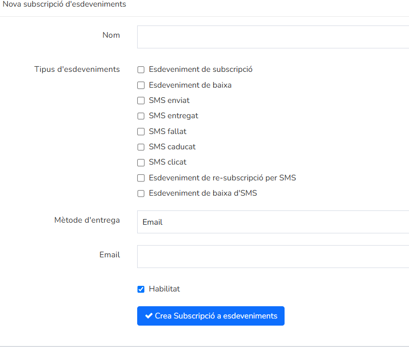 Mailrelay, mètode d'entrega Email de la subscripció d'esdeveniments