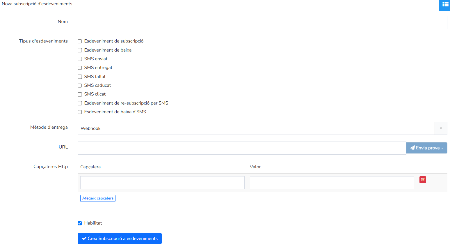 Mailrelay, mètode d'entrega Webhook de la subscripció d'esdeveniments