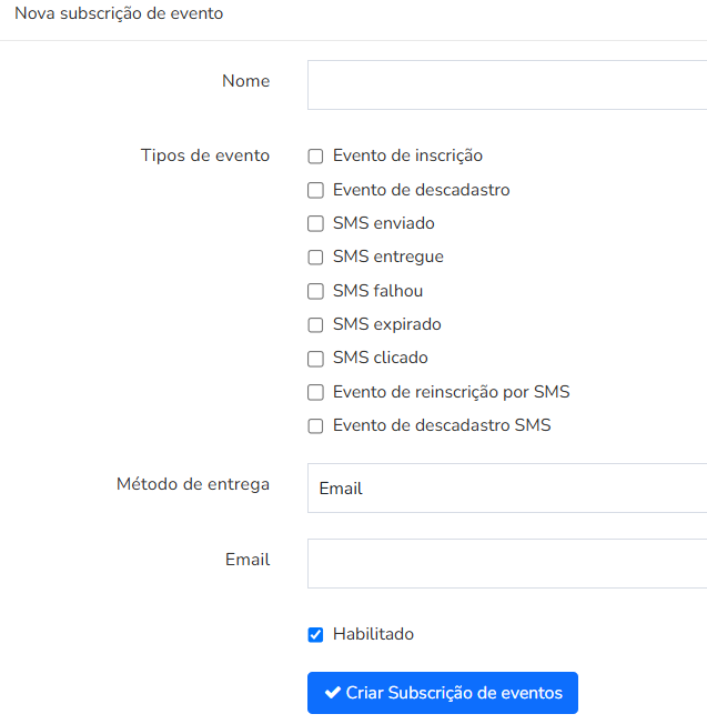 Mailrelay, método de entrega da subscrição de evento Email