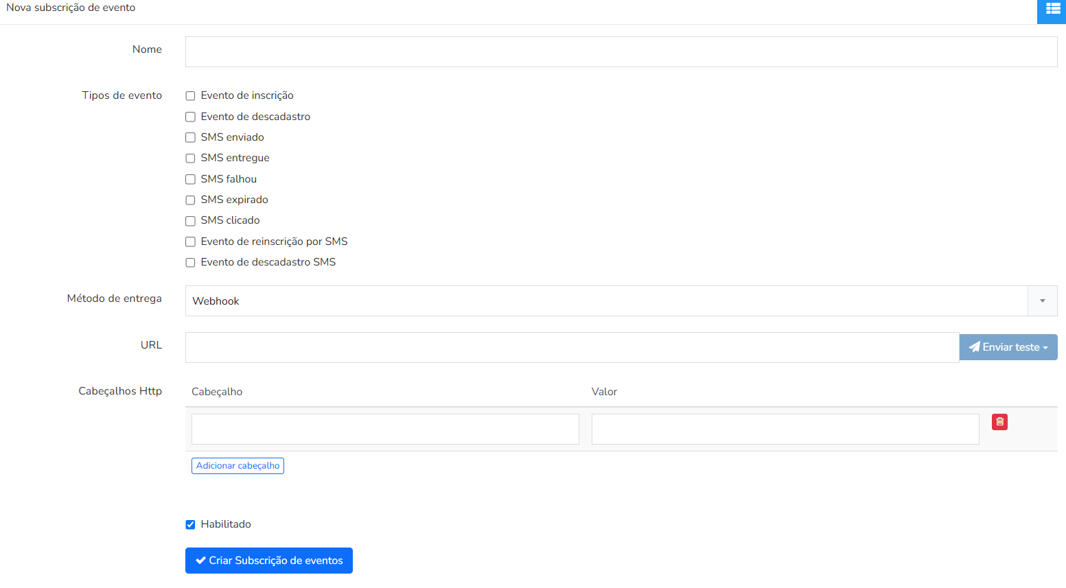 Mailrelay, método de entrega da subscrição de evento Webhook