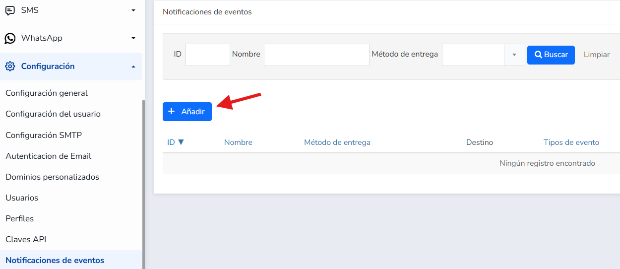 Mailrelay, botón Añadir suscripción a eventos