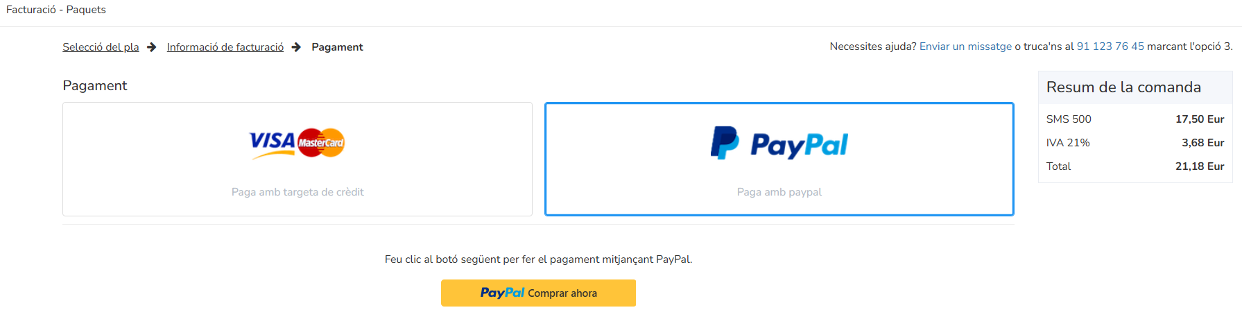 mètode de pagament Paypal