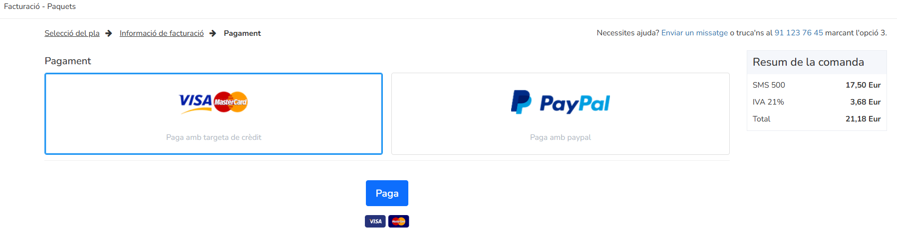 mètode de pagament Visa