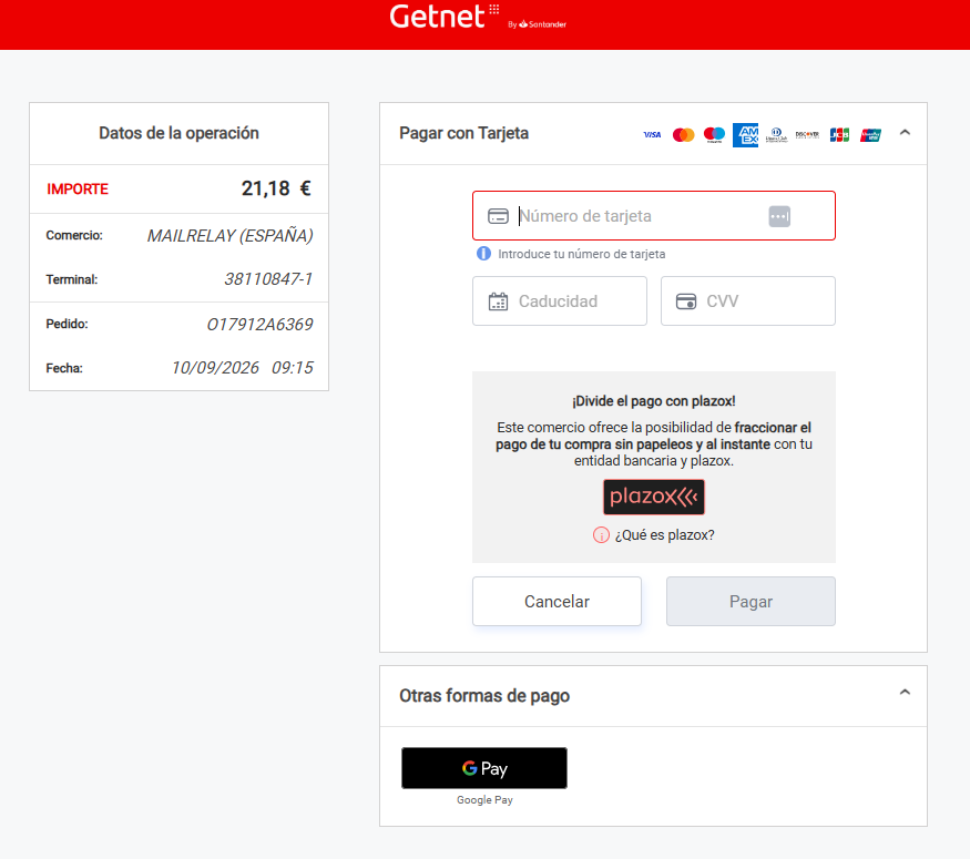 Introduir dades de targeta per al pagament