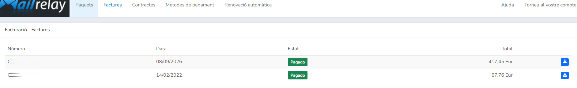pestanya factura on veure els pagaments realitzats