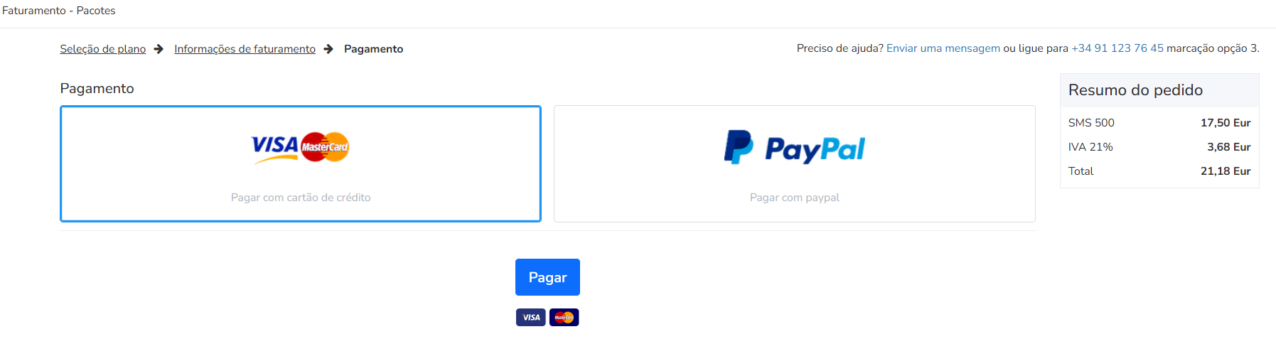 Método de pagamento Visa