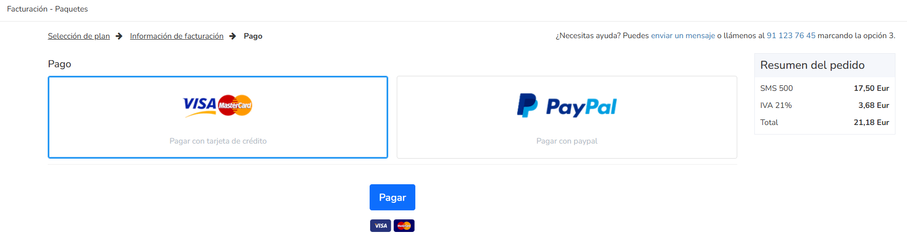 Método de pago Visa